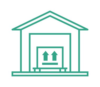 Palette kutu olan küçük bir depo. Taslak simgesi beyaz arkaplanda izole edildi. İkmal zincirinin bir parçası. Vektör illüstrasyonu.