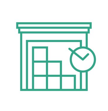 Kutuları ve işaretleri olan küçük bir depo. Taslak simgesi beyaz arkaplanda izole edildi. İkmal zincirinin bir parçası. Vektör illüstrasyonu.