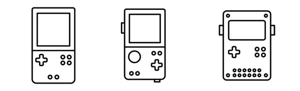 携帯用ハンドヘルドレトロゲームコンソールセット アウトラインアイコン イラスト ホワイトバックで孤立したオブジェクト — ストック写真