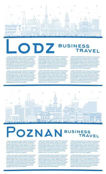 Outline Poznan Lodz Poland City Skyline Set Met Blue Buildings — Stockfoto