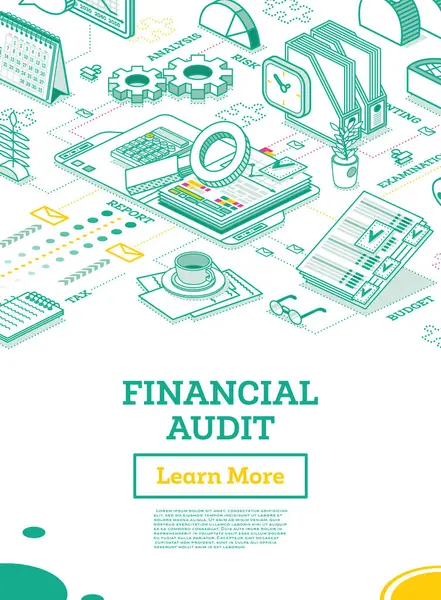 Financial Audit Isometric Business Concept Account Tax Report Open Folder — Vetor de Stock