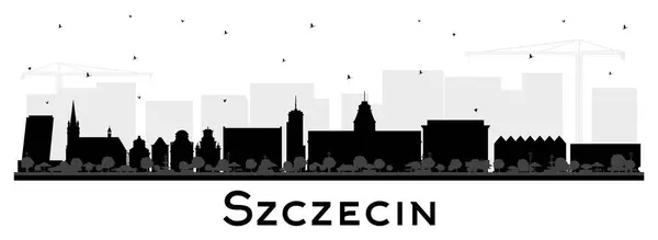 Szczecin Polonia Silueta Del Horizonte Ciudad Con Edificios Negros Aislados — Archivo Imágenes Vectoriales