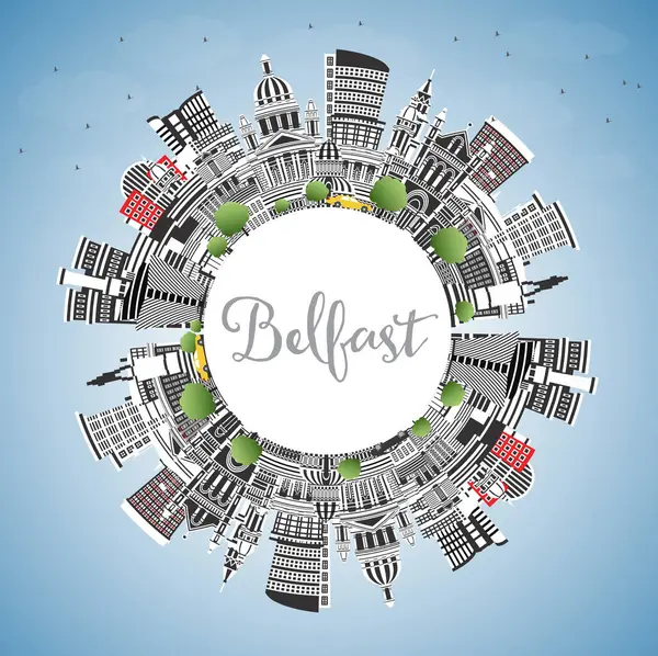 Belfast Northern Ireland City Skyline Color Buildings Blue Sky Copy — Stock Vector