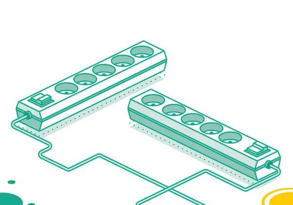 Elektrische Stopcontact Strip Vector Illustratie Isometrische Schets Concept Twee Objecten — Stockvector