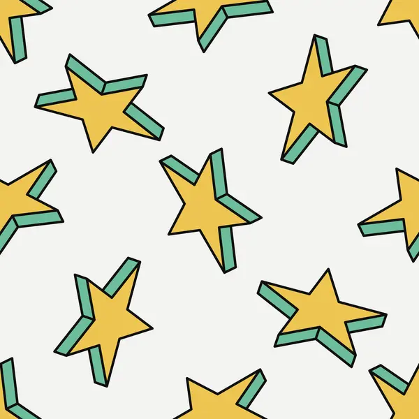 无缝隙图案 黄绿色的星星 等距概念 白色背景上的符号 矢量图解 现代风格 — 图库矢量图片
