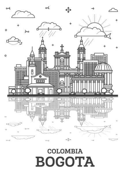 Outline Bogota Colombia City Skyline Historic Buildings Reflections Isolated White — Stock Vector