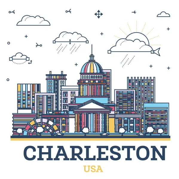 Zarys Charleston West Virginia Stany Zjednoczone City Skyline Kolorowymi Nowoczesnymi — Wektor stockowy