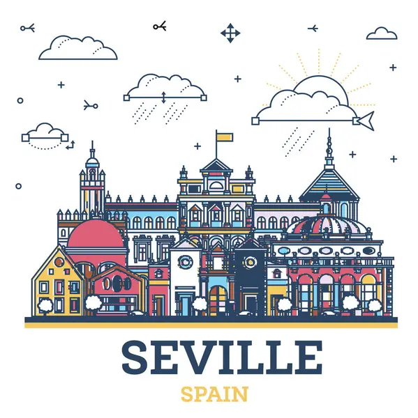 Esboço Sevilha Espanha Cidade Skyline Com Edifícios Históricos Coloridos Isolado — Vetor de Stock