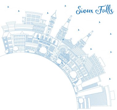 Mavi Binalar ve Kopya Uzayı ile Sioux Falls Güney Dakota City Skyline ana hattı. Vektör İllüstrasyonu. Sioux Falls ABD Şehri 'nin simgeleriyle. Modern Mimariyle Turizm Konsepti.