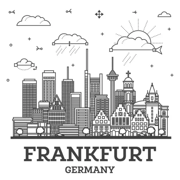 Outline Frankfurt Germany City Skyline Modern Buildings Isolated White Vector — Archivo Imágenes Vectoriales