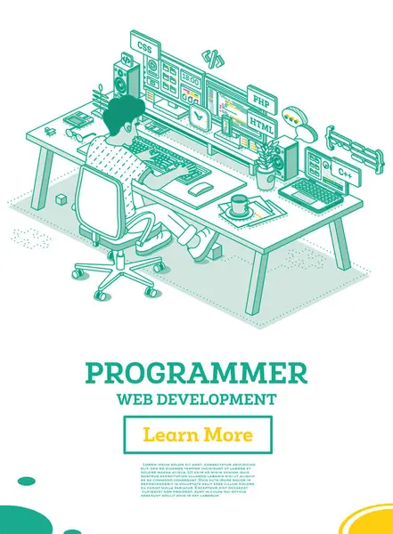 Programmeur Frontend Backend Developer Asseyez Vous Sur Une Chaise Avec — Image vectorielle