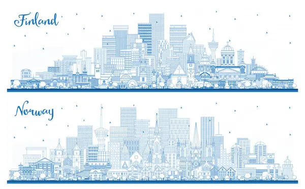 Obrys Norsko Finsko Panorama Města Modrými Budovami Koncept Historickou Moderní — Stock fotografie