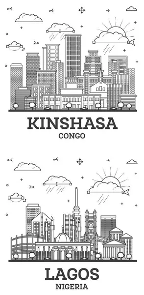 Очертания Лагос Нигерия Киншаса Конго Skyline Набор Современными Историческими Зданиями — стоковое фото