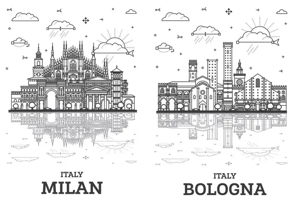 Outline Bologna Milan Italy City Skyline Set Historic Buildings Reflections — Stock Photo, Image