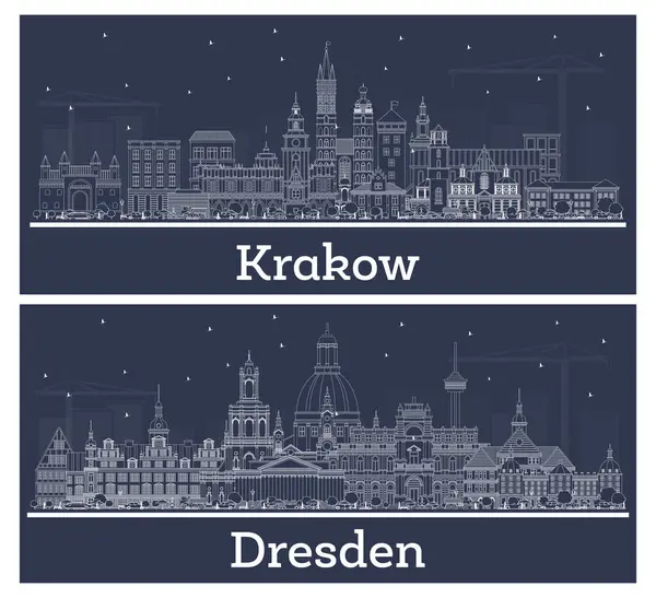 德累斯顿德国和克拉科夫的轮廓波兰市的天际线设置与白楼 有地标的城市景观 — 图库照片#