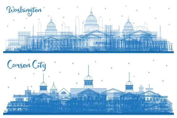 轮廓卡森市内华达州和华盛顿特区美国城市天际线设置与蓝色建筑物 历史建筑中的商务旅行和旅游概念 华盛顿特区有地标的城市景观 — 图库照片#
