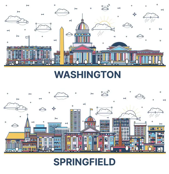 Zarys Springfield Illinois Washington City Skyline Zestaw Kolorowymi Zabytkowymi Budynkami — Zdjęcie stockowe