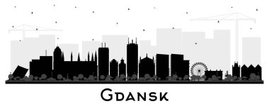 Gdansk Polonya şehir silueti, beyaz üzerine izole edilmiş siyah binalar. Vektör çizimi. Şehir simgeleriyle Gdansk şehri. Modern ve tarihi mimariyle iş ve turizm kavramı.