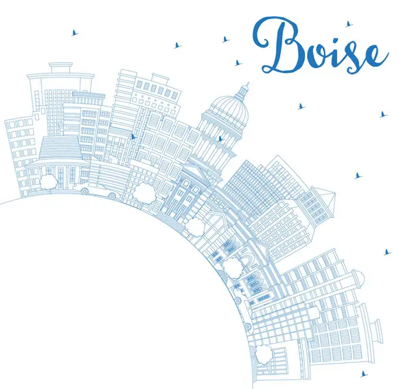 Outline Boise Idaho City Skyline Blue Buildings Copy Space Vector — Archivo Imágenes Vectoriales