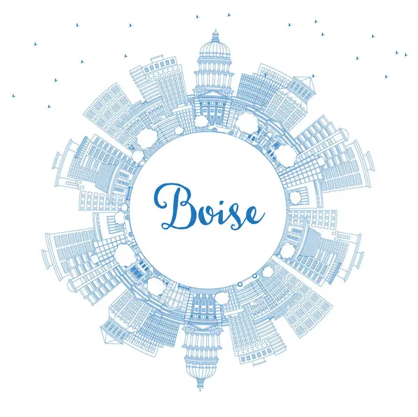 Outline Boise Idaho City Skyline Blue Buildings Copy Space Vector — Image vectorielle