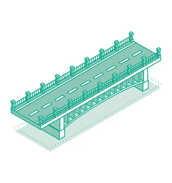Jembatan Garis Besar Isometric Vektor Ilustrasi Ikon Jalan Infrastruktur Perkotaan - Stok Vektor