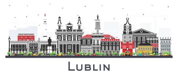 Lublin Polonia Horizonte Ciudad Con Edificios Color Aislados Blanco Ilustración — Archivo Imágenes Vectoriales