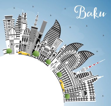 Baku Azerbaijan City Skyline with Color Buildings, Blue Sky and Copy Space. Vector Illustration. Baku Cityscape with Landmarks. Business Travel and Tourism Concept with Historic Architecture.