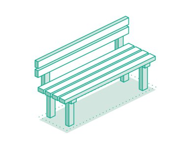 Modern sokak bankının özeti. Vektör çizimi. Minimalist nesne temiz beyaz arka planda izole edilmiş. Kamu alanlarını, kentsel planlamayı ve modern mimariyi temsil etmek için mükemmel..