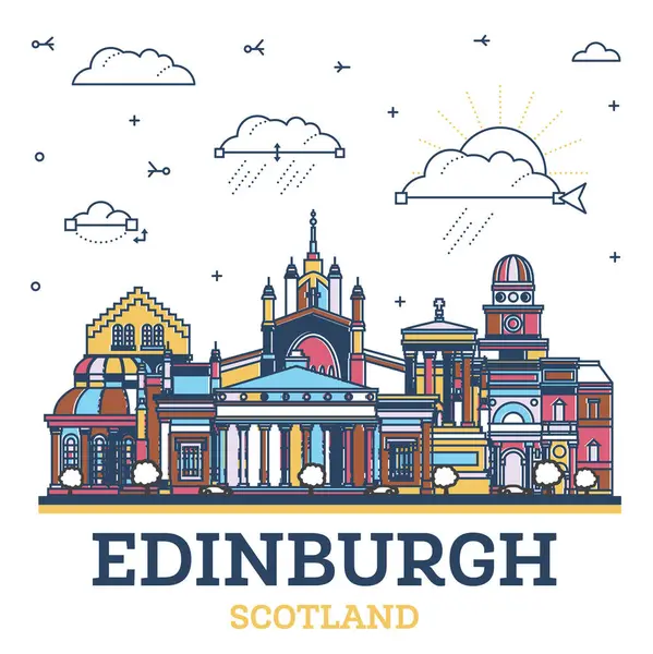 Edinburgh Şehrinin Ana Hatları Beyaza Izole Edilmiş Renkli Modern Tarihi — Stok Vektör