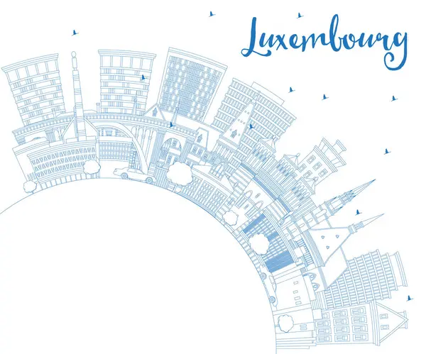 Garis Luar Luxembourg City Skyline Dengan Blue Buildings Copy Space - Stok Vektor