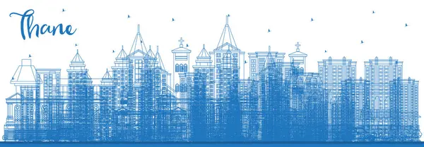 Obrys Thane India City Skyline Blue Buildings Vektorová Ilustrace Obchodní — Stockový vektor