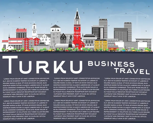 Turku Finland Stad Skyline Met Kleur Gebouwen Blauwe Lucht Kopieer — Stockvector