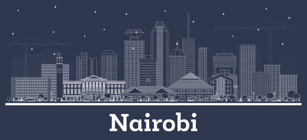Outline Nairobi Kenya City Skyline with white Buildings. Vector Illustration. Business Travel and Concept with Modern Architecture. Nairobi Cityscape with Landmarks. 