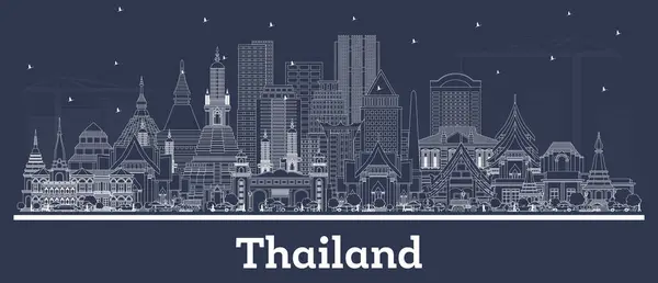 Outline Thailand City Skyline White Buildings Vector Illustration Tourism Concept — Stock Vector