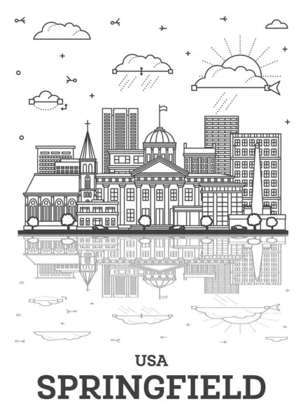 Springfield Illinois City Skyline 'ı Modern Binalar ve Yansımalar ile özetleyin. Vektör İllüstrasyonu. Springfield ABD Kent Simgeleriyle.