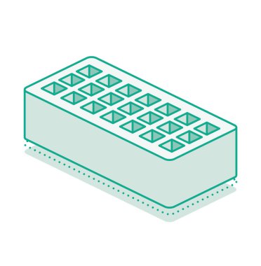 Delikli Isometric tuğla. Vektör çizimi. Beyaz arkaplanda izole edilmiş 3D nesne. Bilgi Grafikleri ögesi.