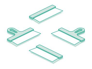 Isometric kazıyıcı macun bıçağı. Vektör çizimi. Beyaz arkaplanda izole edilmiş nesne. Oyuncak bıçaklar seti. Spatula çalışma aracı.