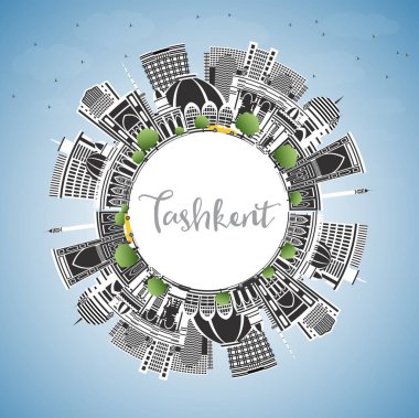 Tashkent Uzbekistan City Skyline with Color Buildings, Blue Sky and Copy Space. Vector Illustration. Tashkent Cityscape with Landmarks. Business Travel and Tourism Concept with Historic Architecture.