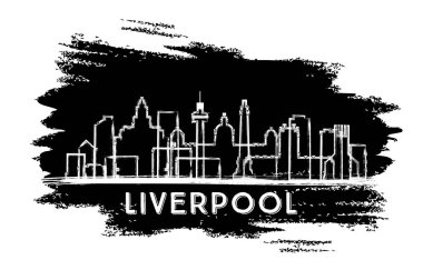Liverpool İngiltere Şehri Skyline Silhouette. El çizimi çizimi. Modern Mimariyle İş Seyahatleri ve Turizm Konsepti. Vektör İllüstrasyonu. Tarihi Simgeli Liverpool Şehri.