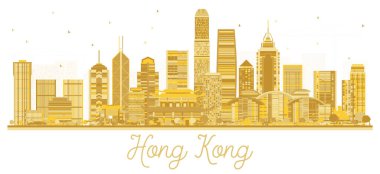 Beyaz üzerine izole edilmiş altın binaları olan Hong Kong Şehri Skyline silueti. Vektör İllüstrasyonu. Modern Mimariyle İş Seyahatleri ve Turizm Konsepti. Tarihi Simgeli Hong Kong Şehri.