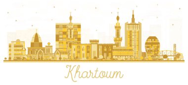 Hartum Sudan City Skyline silueti ve White 'da izole edilmiş altın binalar. Vektör İllüstrasyonu. Tarihi Mimariyle İş Seyahati ve Turizm Konsepti. Tarihi Simgeli Hartum Şehir Manzarası.