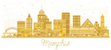 Memphis Tennessee City Skyline silueti ve White 'da izole edilmiş altın binalar. Vektör İllüstrasyonu. Tarihi Mimariyle İş ve Turizm Konsepti. Tarihi Simgelerle Memphis ABD Şehri.