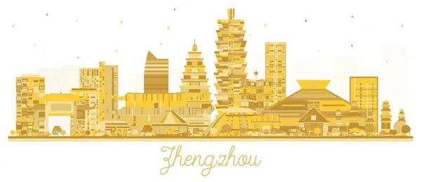 stock vector Zhengzhou China City Skyline silhouette with golden Buildings Isolated on White. Vector Illustration. Business Travel and Tourism Concept with Modern Architecture. Zhengzhou Cityscape with Landmarks.