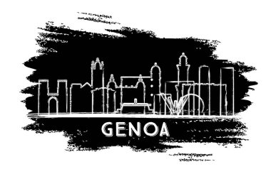 Cenova İtalya 'nın Skyline silueti. El çizimi çizimi. Modern Mimariyle İş Seyahatleri ve Turizm Konsepti. Vektör İllüstrasyonu. Tarihi Simgeli Ceneviz Kenti.
