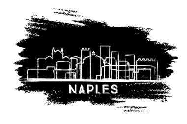 Napoli İtalya 'nın Skyline silueti. El çizimi çizimi. Modern Mimariyle İş Seyahatleri ve Turizm Konsepti. Vektör İllüstrasyonu. Napoli Şehir Manzarası Simgeli.
