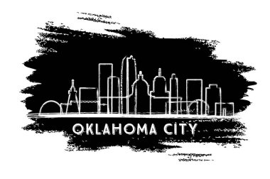 Oklahoma City Skyline silueti. El çizimi çizimi. Modern Mimariyle İş Seyahatleri ve Turizm Konsepti. Vektör İllüstrasyonu. Yer İmlerine sahip şehir manzarası.