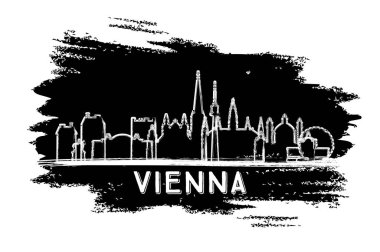Viyana Avusturya Şehri Skyline Silhouette. El çizimi çizimi. Modern Mimariyle İş Seyahatleri ve Turizm Konsepti. Vektör İllüstrasyonu. Tarihi Simgeli Viyana Şehir Manzarası.