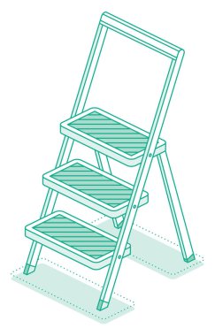 Isometric ladder. Metallic household steps. Vector illustration. Ladder construction, stepladder isolated on white background. Outline object. clipart