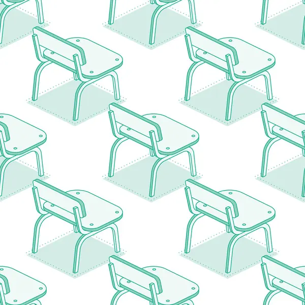 Isometric okul koltukları. Kusursuz desen. Vektör çizimi. Beyaz arkaplanda izole edilmiş nesneler. Sınıf.