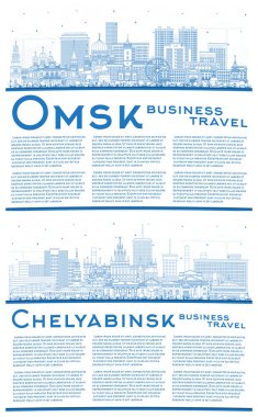 Chelyabinsk ve Omsk Rusya şehir merkezi mavi binalar ve kopyalama alanı ile gökdelen.